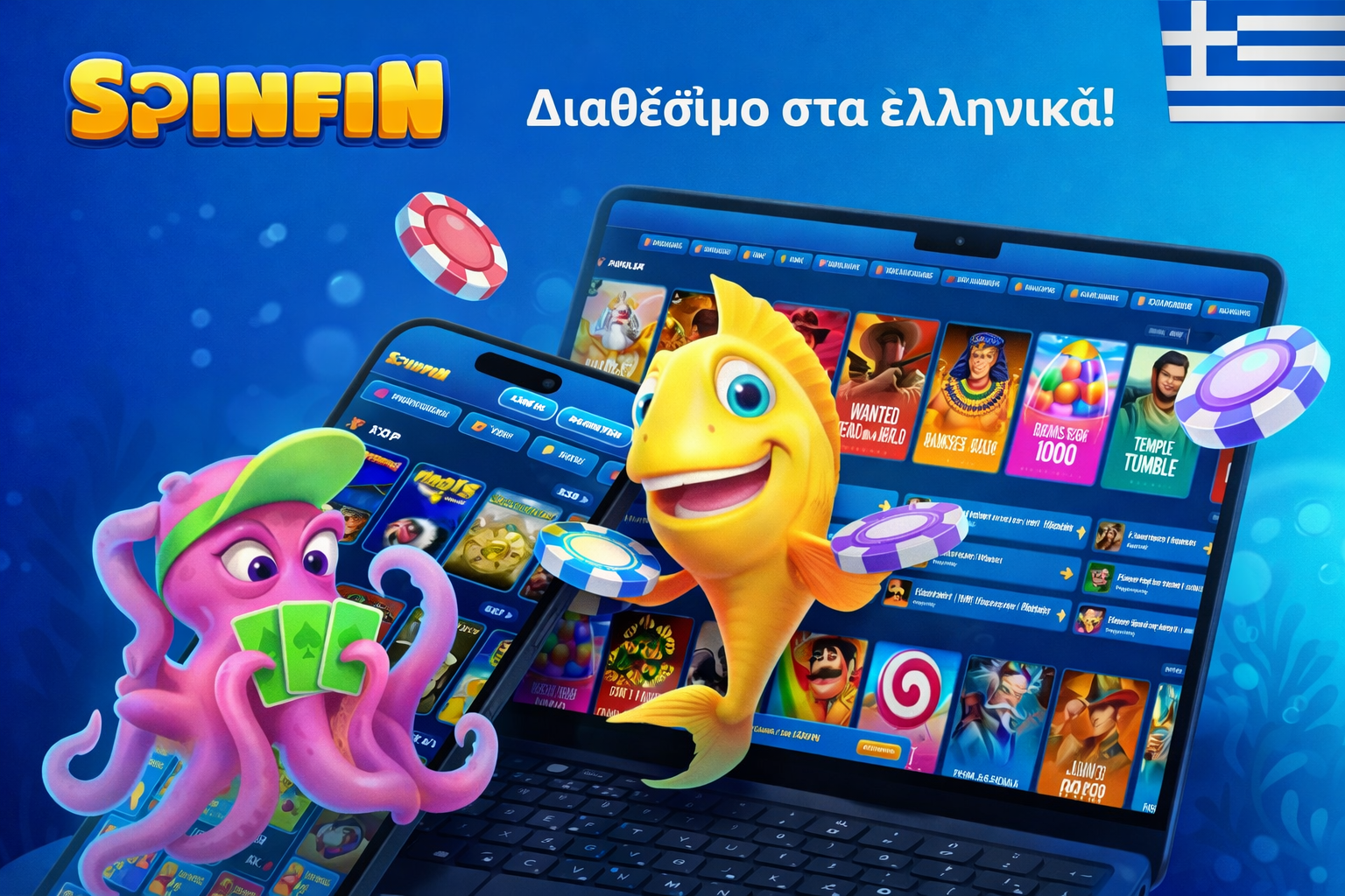 Smartphone showing the SpinFin website, highlighting game categories: Populaires (Popular), Top, and responsible gaming advice.